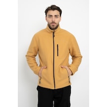 Dasüniforma Unisex Traşlanmış Tüylenmez Cepli Polar Ceket Standart Tam Fermuarlı Soğuk Geçirmez Polar Mont Turuncu