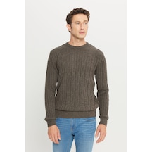 AC&Co / Altınyıldız Classics Erkek Kahverengi Standart Fit Normal Kesim Bisiklet Yaka Jakarlı Yünlü Triko 4A4923100209KHVL Kahverengi