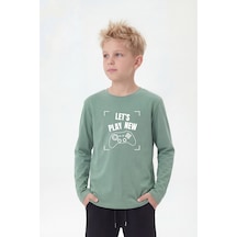 Panios Kids Yuvarlak Yaka Uzun Kollu Baskı Detaylı Erkek Çocuk Sweatshirt Mint Yeşili