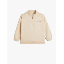 Koton Basic Sweat Dik Yaka Yarım Fermuar Kabartmalı Baskı Detaylı Şardonlu Gri 4wkg10699ak Gümüş Rengi