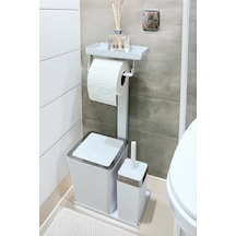 Ayrex 3'ü 1 Arada Banyo Seti Tuvalet Kağıtlık, Çöp Kovası Ve Tuvalet Fırça Takımı Set Çizgili Krom Beyaz Diğer