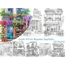 Çiçek Vitrini Boyama Sayfaları, 10 Adet A4 Boyut .