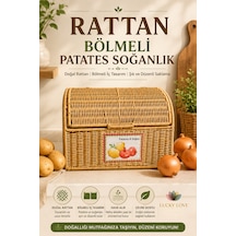 Rattan Bölmeli Patates Soğanlık Kapaklı Mutfak Saklama Sepeti Çıkarılabilir Astarlı Bej