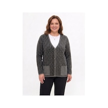 Onno Style Women Çelik Örgü Klasik Leopar Desen Triko Ceket Gri
