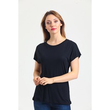 Kadın Bambu Kumaş Bisiklet Yaka T-shirt Siyah
