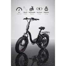 Bike - S Model Elektrikli Katlanılabilir Bisiklet Kırmızı - Siyah