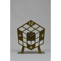 Küp Model Metal Lazer Kesim Akar Sessiz Mekanizmalı Masa Saati Gold