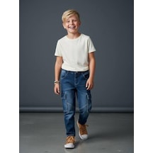 Zekids Erkek Çocuk Kargo Cepli Beli Lastikli Denim Pantolon-16638 Renkli