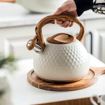 Valkyrie Modern Tasarım Düdüklü Kettle 3l Paslanmaz Çelik Ergonomik Su Isıtıcı Çaydanlık Islıklı Krem