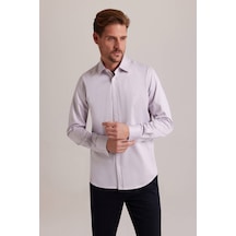 Erkek Lila Yarım İtalyan Slim Fit Uzun Kol Gömlek