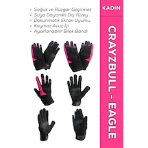 Crazybull Eagle Pembe Su Ve Rüzgar Geçirmez Kışlık Kadın Motosiklet Eldiveni + Buff
