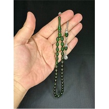 Ateş Kehribar Tesbih Arpa Kesim Yeşil Renk 6,5mm X 10,5mm T-538