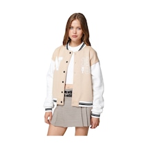About Blank Koton Kadın 4wal10001ık Kolej Yaka Uzun Kollu Düğme Detaylı Cep Detaylı Slogan Baskılı Sweatshirt, Bej 059 , S Acı Kahverengi