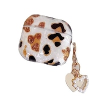 Apple Airpods 3. Nesil İle Uyumlu Kılıf Kalp Leopar Taş Kiraz Desenli Fiyok Tutmalı Kılıflar Gold