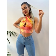 Pink Life Sarı-kırmızı Batik Desen Ithal Likralı Kumaş Büstiyer Sarı-kırmızı