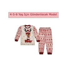 Bilge Trend Yılbaşı Noel Yeniyıl Etnik Desen Geyikli Çocuk Pijama Takım Beyaz - Kırmızı