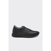 Derinet Hakiki Deri Comfort Erkek Sneaker Siyah Siyah