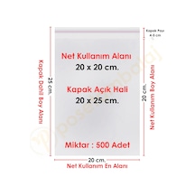 20x20+5 Cm. 20x25 500 Adet Şeffaf Bantlı Yapışkanlı Opp Poşet