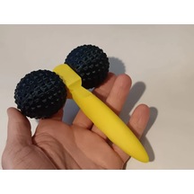 Bezos 3d Baskı Çift Toplu Masaj Aleti Dikenli Toplu Ergonomik Saplı Kol Ve Bacak Masaj Aparatı Sarı Siyah Bzstk