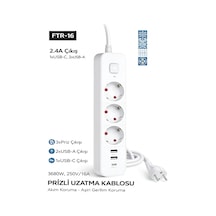 Ftr/16 3680w 16a 3 Priz, 2 Usb, 1 Type-c, 1.8 Metre Akım Korumalı