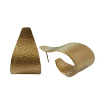 Çelik ve Antik Noktalı Küpe Gold Sarı