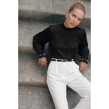 Sateen Aksesuar Detaylı Bluz - Siyah-137964