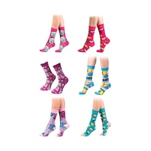 Ozzy Socks Kadın Pembe Organik Pamuklu Dikişsiz Desenli 6' Lı Çorap Çok Renkli