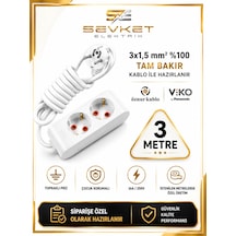 Viko Topraklı Grup Priz 3 Metre Beyaz 3x1,5 Mm Uzatma Kablosu