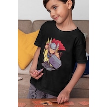 Sevbano Tasarım Thor Avengers Baskılı Unisex Film Kahramanı Çocuk Tişört Siyah