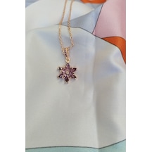 Ervanur Kadın Rose Altın Kaplama Mor Taşlı Tepelikli Lotus Çiçeği Kolye Mor