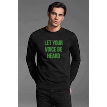 Let Your Voice Be Heard Baskılı Siyah Erkek Örme Sweatshirt