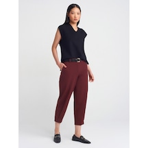 Dilvin 71590 Kemerli Crop Pantolon Bordo