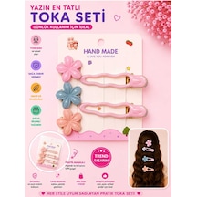 5'li Set Dalgalı Pens Toka Ve Çiçek Figürlü Kıskaç Çocuk Saç Tokası Seti Farklı Renk Seçenekli Pembe
