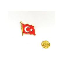 Dalgalanan Türk Bayraklı Yaka Rozeti - 1 Adet Kırmızı