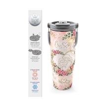 Coral High Anneler Gününe Özel Anne Kız Çocuk Desenli Pipetli Ve Direkt İçim Çelik Termos 900 Ml 38761 Pembe