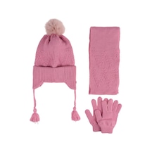Kitti 4-8 Yaş Kız Çocuk Atkı Bere Eldiven İçi Polarlı 3'lü Takım 24170-03 Pembe