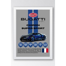 Bugatti Chiron Super Sport Araba Tablosu - Teknik Özellikli Otomobil Poster - Çerçeveli Duvar Dekoru Beyaz