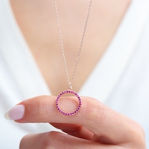 Mia vento Fuşya Taşlı Basic Halka Rose Renk Gümüş Kolye