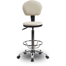 Ofiscombin Döner Tekerli Metal Ayak Arkalıklı Yüksek Bar Tabure Sandalyesi Krem Deri 00047499853