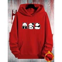 Uyguntarz Unisex Sevimli Pandalar Baskılı Oversize Sweatshirt Kırmızı
