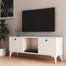 120 Cm Beyaz Tv Sehpası Siyah Düğme Kulplu