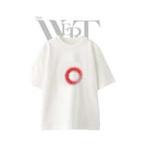 Thewert Red Halftone Circle Tasarım Baskılı Ünisex Beyaz Oversize T-shirt