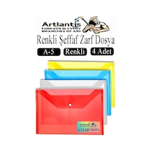 A5 Çıtçıtlı Dosya Şeffaf Renkli Zarf Dosya 4 Renk 17x22 Cm Çıt Çıtlı Dosya Su Geçirmez 50 Yaprak Kapasiteli