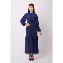 Violevin Er-cool Kadın Kemerli Şifon Elbise 8129-32-lacivert