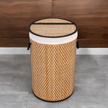 El Yapımı Hasır Katlanır Çamaşır Sepeti Yuvarlak 55 Litre 35cm 35cm 61cm , Doğal Malzemeden Üretilmiş Çamaş Çok Renkli