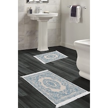 Eko Trend Djt 2 Li Yıkanabilir Kaymaz Taban Banyo Paspas Klozet Takımı 747 Klasik Bej 50 X 80 - 40 X 50 Mavi