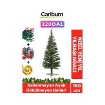 Kutulu Süsleme Seti Yılbaşı Çam Ağacı Renkli Işığı Yeni Yıl 2025 Süsleri Noel Paketi 150 Cm 220 Dal