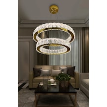 2 Katlı Daire Kristal Taşlı Modern Led Avize Salon & Oturma Oda Çok Renkli