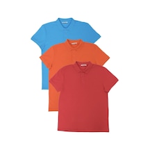 Erkek Regular Fit Polo Yaka 3lü T-shirt Turuncu-mavi-kırmızı Kırmızı