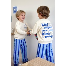 Miniğimin Cicileri Smile Detaylı Çizgili Unisex Çocuk Takım - Mavi